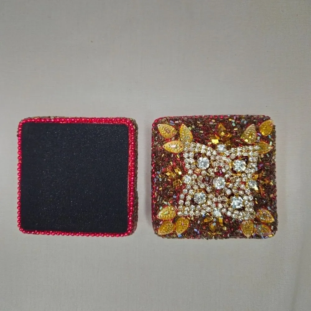 Vintage Artisan Handmade Rhinestone & Bead Trinket Box 80s-90s Made In India EUC